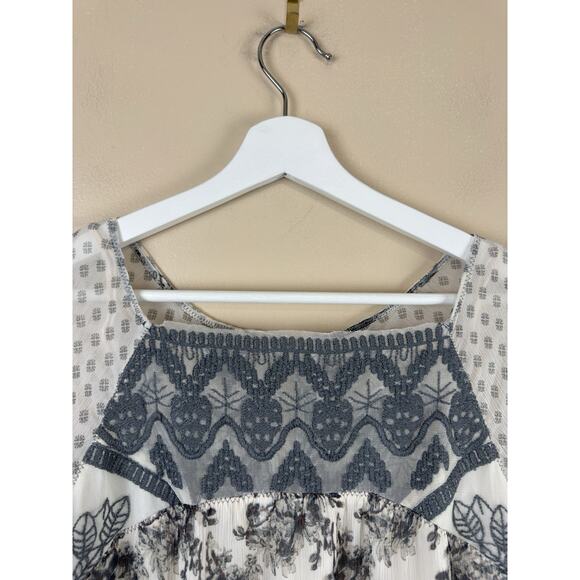 Free People mesh Tunic Dress Women’s L Floral Long Sleeve Lace Boho Cottagecore - Picture 4 of 16